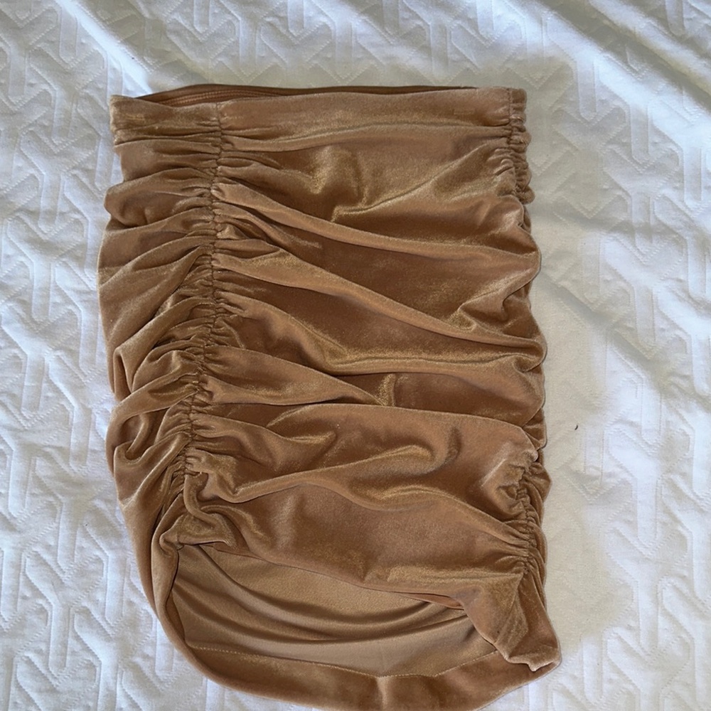 Express Brown Midi Bubble Skirt Ruched Casual